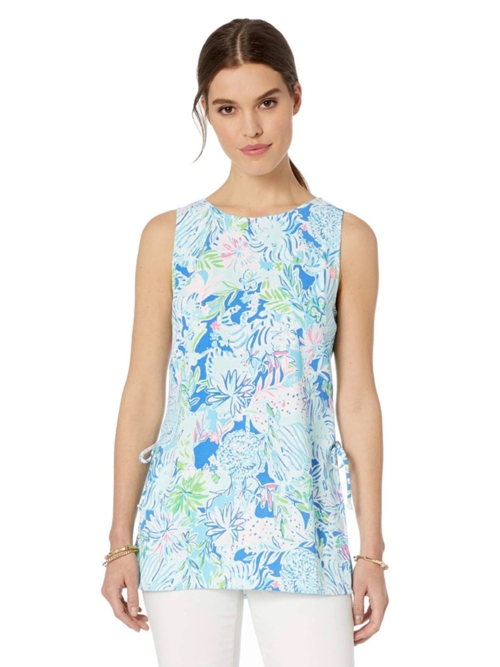 NWT Lilly Pulitzer Donna Top Coastal Blue Lion Sea Print Medium